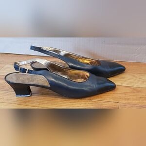 Bruno Magli Black Pointed Toe Slingback Heels